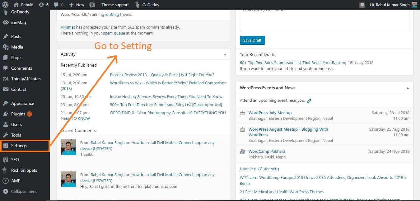 wordpress setting