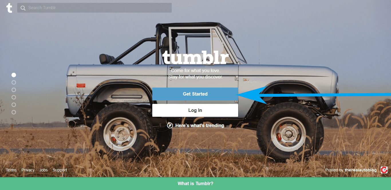 tumblr signup/login page