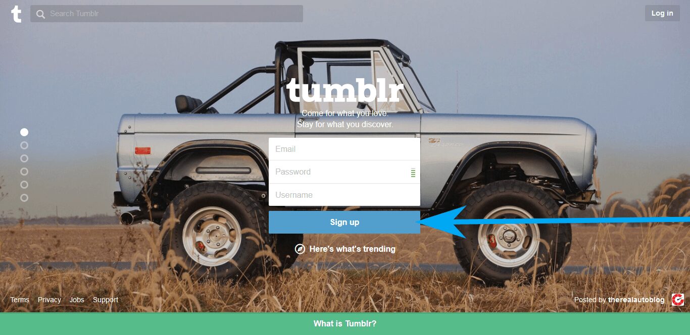 tumblr login page